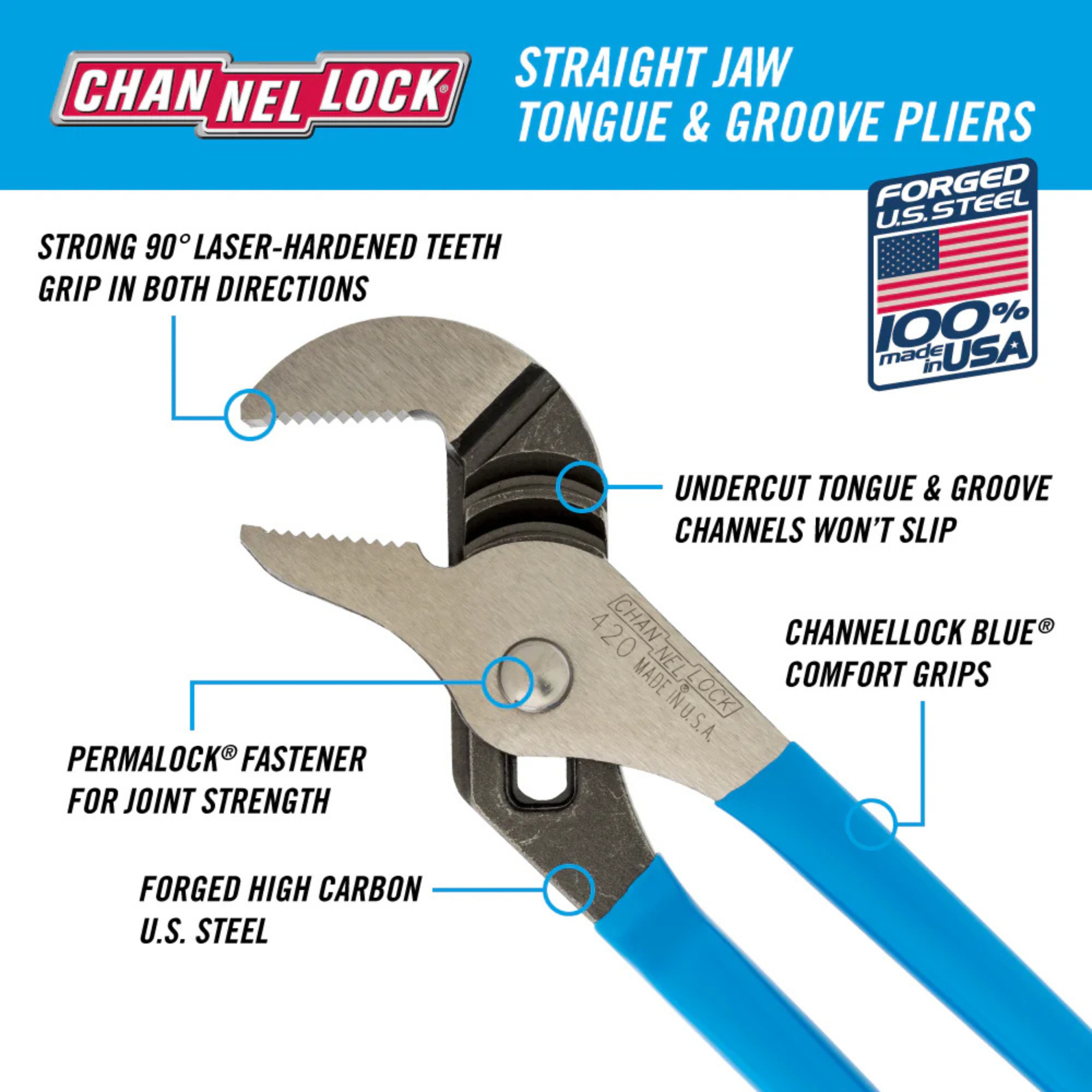 Channellock 420 9.5 in. Straight Jaw Tongue & Groove Plier from Columbia Safety